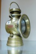 Lucas `KING OF THE ROAD` No 724 brass veteran motorcar oil side lamp: height 32cm, damage noted to