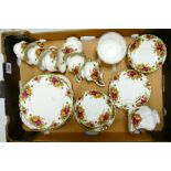 A collection of Royal Albert Old Country Rose patterned items to include: tea set & desert plates (