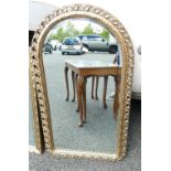 Gilt Effect Oval Topped Wall mirror: height 87cm