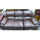 Large Quality 3 Seater Brown Leather Recliner Sofa: length 214cm