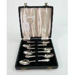 Cased set of 6 silver coffee spoons: Weight of spoons 85.3g. Hallmarks for Sheffield 1945.