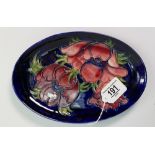 Moorcroft anemone pattern oval dish: 23mm wide. Impressed mark and signature.