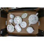 A collection of Wedgwood Wild Strawberry Patterned items to include: teapot, sugar bowl, cups,