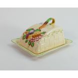 Clarice Cliff Newport Potter Cheese dish and base: Allo ver crazing to base, 19.5 cm long max.