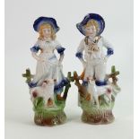 19th century German Shepherd and Shepherdess figures: Pair measuring 25cm high approx. (2)