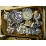 A collection of Blue White Ironstone ware including: Enoch Wedgwood plates, Meakins Teapot etc