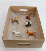 Five x Beswick foals and other animals: Includes smaller size pieces - Palomino & grey foals, panda,