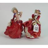 Two larger Royal Doulton figures Autumn Breezes & Top of the Hill: HN1934 & HN1834 (2)