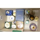 A collection of enameled and lacquered trinklet boxes: to include Halcyon days etc