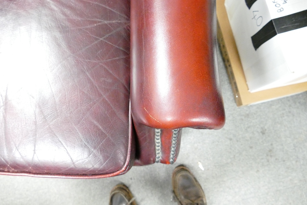 Oxblood Red Leather Wing Back Armchair: - Image 3 of 4