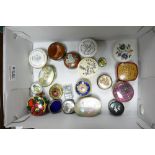 A collection of enameled and soft stone trinklet boxes: to include Royal Worcester, Halcyon days,