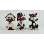 Three Lorna Bailey cats: Pirate, cat with cane & sitting cat, tallest 13.5 cm. (3)
