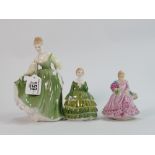 Royal Doulton & Royal Worcester figures x 3: Including large Fair Lady RD2193 2nd, smaller