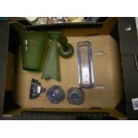 A collection of Art Deco Glass including: vases, part dressing table set etc
