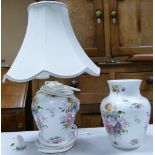 Aynsley Howard sprays lamp base and shade: together with a large vase