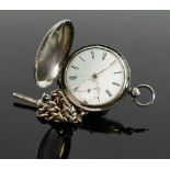 Hallmarked silver gents full hunter pocket watch: Glass missing, chip to dial, no key, sold as not