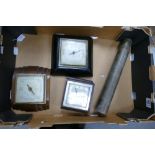 A mixed collection of items to include: wall mounted barometers, small mantle clock & large brass