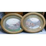 Two Oval Framed Early 20th Century Coloured Prints of Cattle: diameter at largest 61cm(2)