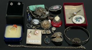 Interesting collection of silver jewellery: Includes Pendants, brooches, chains, bangles earrings