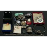 Interesting collection of silver jewellery: Includes Pendants, brooches, chains, bangles earrings