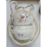 Maddocks Floral Decorated Washbasin & Jug: together with similar guzunder(3)