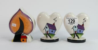 Three Lorna Bailey heart shaped cruets or shakers: