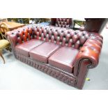 Oxblood Red Leather 3 Seater Chesterfield Settee: