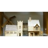 A collection of Hobbyist Made Match Stick Houses, Buildings etc: height of windmill 45cm(5)