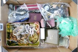 Tray lot of assorted jewellery and watches: Includes beads, watches, earrings, necklaces, bangles,