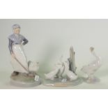 Lladro Figures of Geese & Goslings: height of largest 18cm(3)