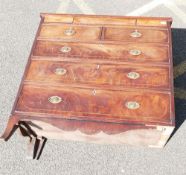 Mahogany Inlaid 2 over 3 chest of drawers: only 2 of bracket feet remain