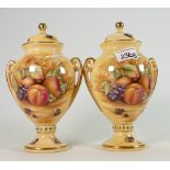 Two Aynsley Orchard Gold twin handled temple jars: