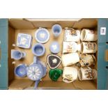 A mixed collection of items to include: Wedgwood Jasperware teapot, vases, lidded boxes etc