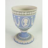 Wedgwood portrait goblet in tri colour jasperware: with panels of Queen Elizabeth and Prince Philip,
