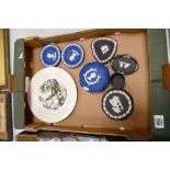 A collection of Wedgwood Jasperware to include: lidded boxes, pin trays together with similar