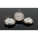 Three Continental silver coloured metal gents pocket watches: All .800 grade silver or above, no