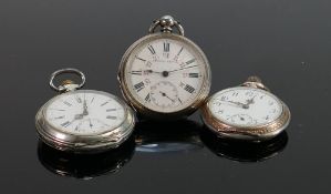 Three Continental silver coloured metal gents pocket watches: All .800 grade silver or above, no