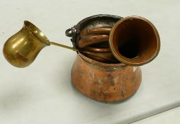 Turkish Copper small pail: together with George Potter & Co Aldershot Bugle & brass whiskey