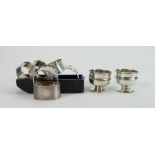 Group of 6 silver napkin rings and 2 salts: All hallmarked, 4 rings with engraved initials, 1 has