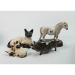 Royal Doulton and Beswick animals; 3 Doulton animals - Grey Shetland, pot bellied sow & pair of