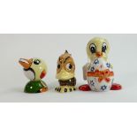 Three x Lorna Bailey chicken duck or chick related: Round head figure marked as protoype. Tallest