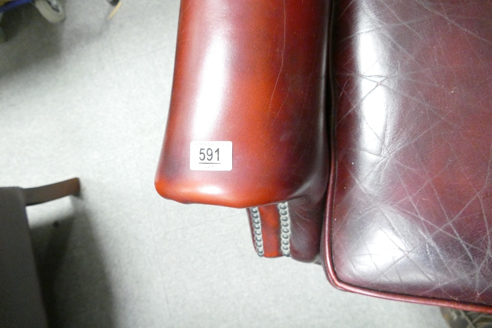 Oxblood Red Leather Wing Back Armchair: - Image 4 of 4