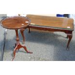 Glass topped Carved Wood Coffee Table: together with similar tripod table(2)