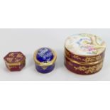 A collection of Minton prototype pill boxes: Date from 1990s including Pate sur Pate, and gilded