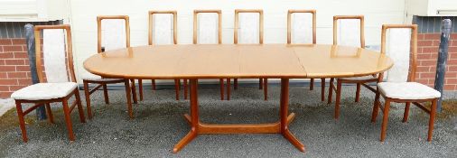 Schou Andersen Denmark dining room table and eight chairs: Believed to be designed by Kai