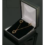 9ct gold heart shaped set : comprising pendant, necklace and earring, QVC brand new in box, 2.2g.