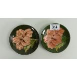 Moorcroft Hibiscus on Green Ground Small Pin Trays: diameter of each 11cm