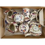 Ten pieces of Masons Mandalay: Includes 2 x jugs, 2 x ginger jars & lids - one lid reglued, 3 vases,