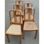 Five Rattan seated Oak Chairs: two in need of repair(5)