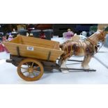 Large Pottery Shire Horse & Wooden Cart: height of horse 30cm